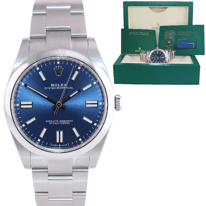 Digital Watch for Men-NEW 2021 PAPERS Rolex Oyster Perpetual 41mm Blue Stick Oyster Watch 124300 Box