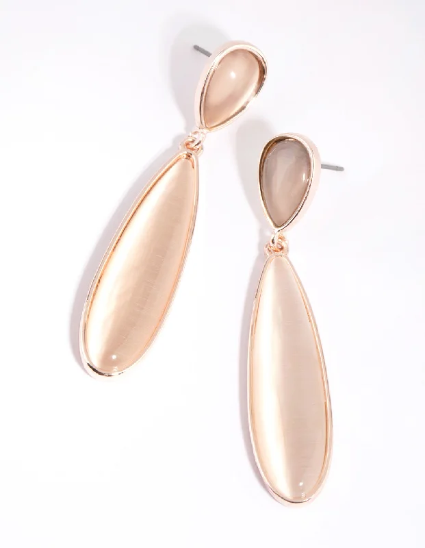 Trendy Ear Hoops-Rose Gold Long Cats Eye Drop Earrings