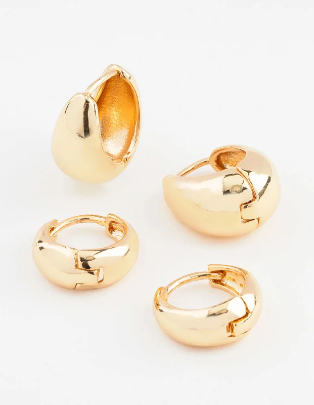 Stud Earrings for Teens-Gold Plated Bubble Huggie Earring Pack