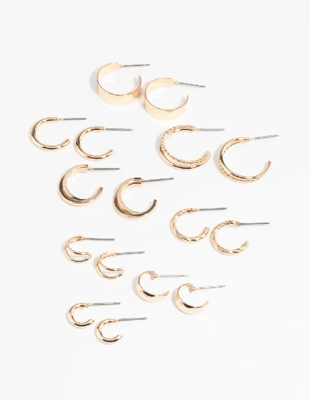 Dangling Gold Earrings-Gold Simple Hoop Earring 8-Pack