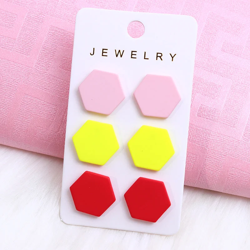 Pink and Yellow Red Hexagon-Three-Piece Set