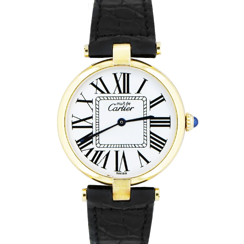 Custom Engraved Watch-Cartier Must de Vendome Sterling Gold Vermeil 30mm Swiss Quartz Watch 590003