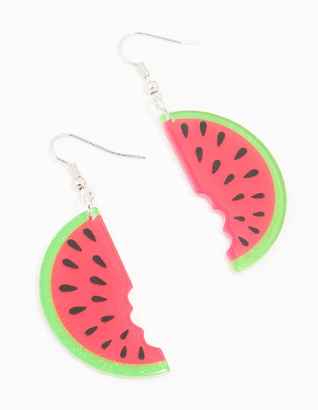 Bold Statement Earrings-Acrylic Watermelon Drop Earrings