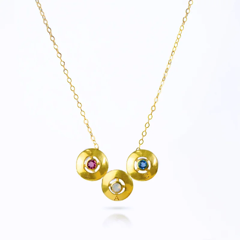 Romantic Heart Necklace-Mom Circle Donut Necklace with Initial & Birthstone Pendants