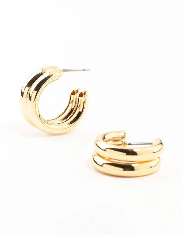 Simple Gold Earrings-Gold Double Strand Bubble Hoop Earrings