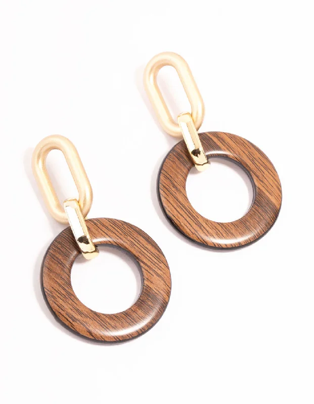 Cute Heart Earrings-Wood Grain Link Acrylic Drop Earrings