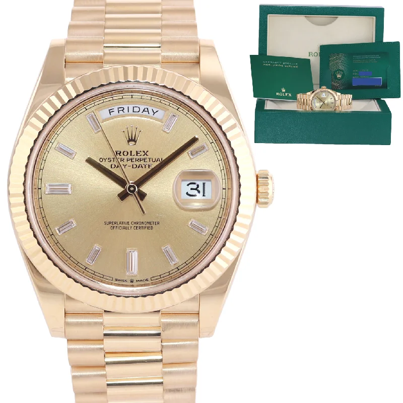 Men’s Watch with Chronograph Functions-2021 PAPERS Rolex Day-Date 40 President 228238 Champ Diamond Yellow Gold Watch