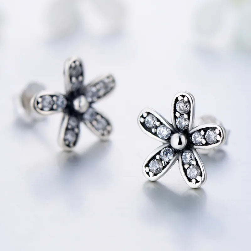 1 Pair Ins Style Vintage Style Flower Sterling Silver Inlay Zircon Ear Studs