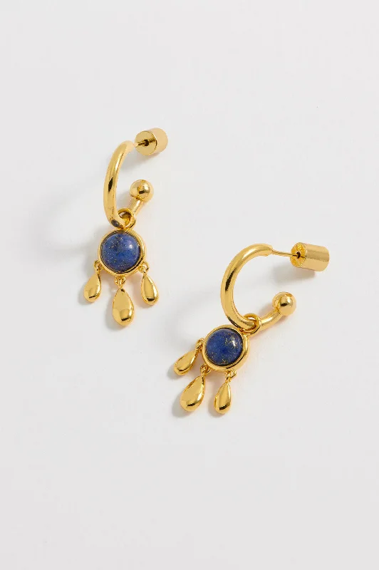 Vintage Gold Earrings-Gemstone Drop Hoops