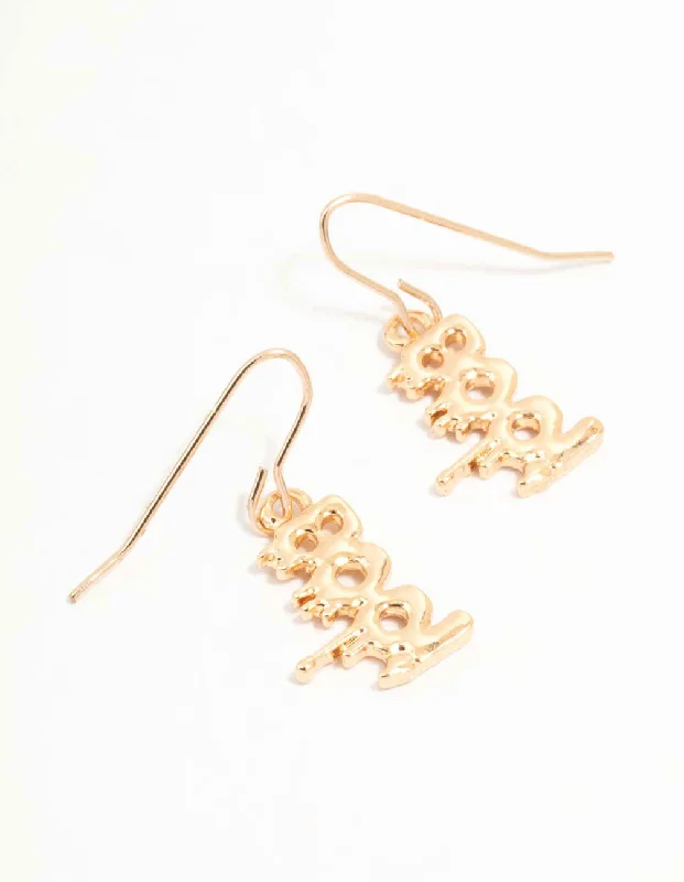 Fancy Drop Earrings-Gold Boo Drop Earrings