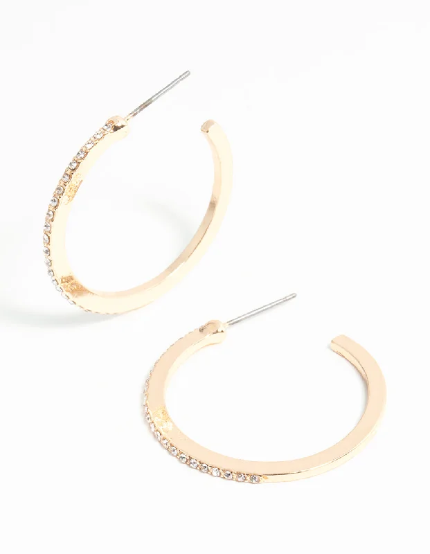 Ethnic Style Earrings-Gold Thin Diamante Hoop Earrings