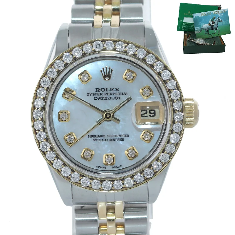 Customizable Classic Watch-Copy of Ladies Rolex DateJust 26mm 69173 Two Tone Gold Steel Diamond MOP Dial Watch Box