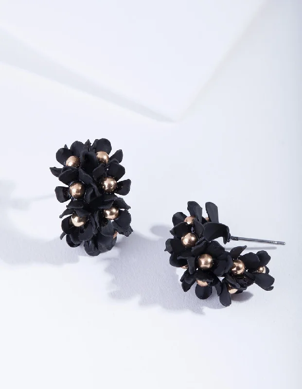 Party Earrings-Black Mini Flower Cluster Hoop Earrings