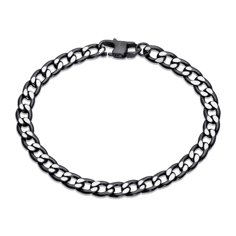 Boho Leather Bracelet-Unique & Co Black Steel Chain Bracelet