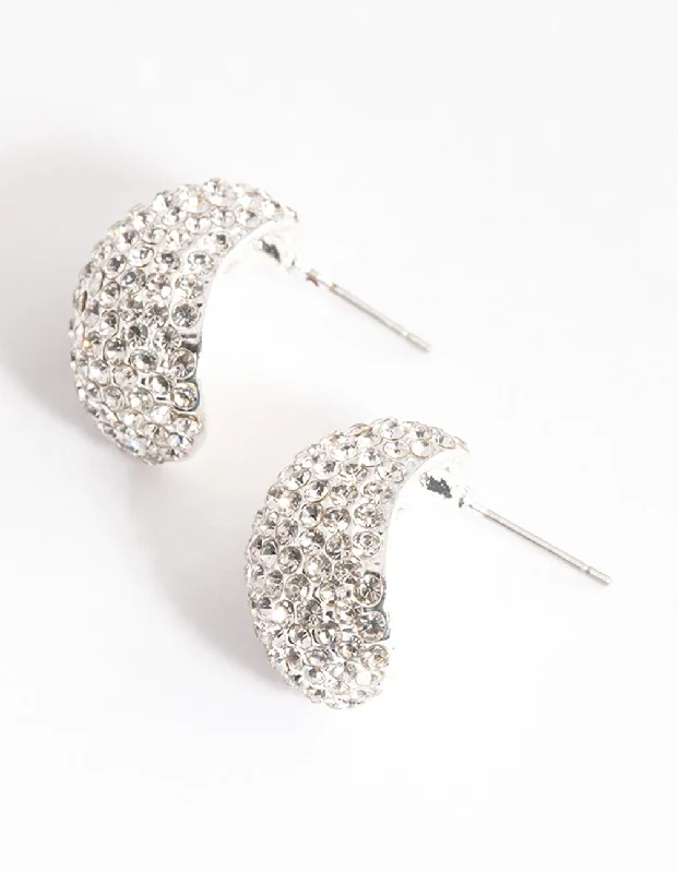 Luxury Pearl Earrings-Silver Mini Diamante Bold Hoop Earrings