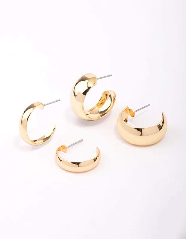 Fun Statement Earrings-Gold Plated Classic Hoop Earring Pack