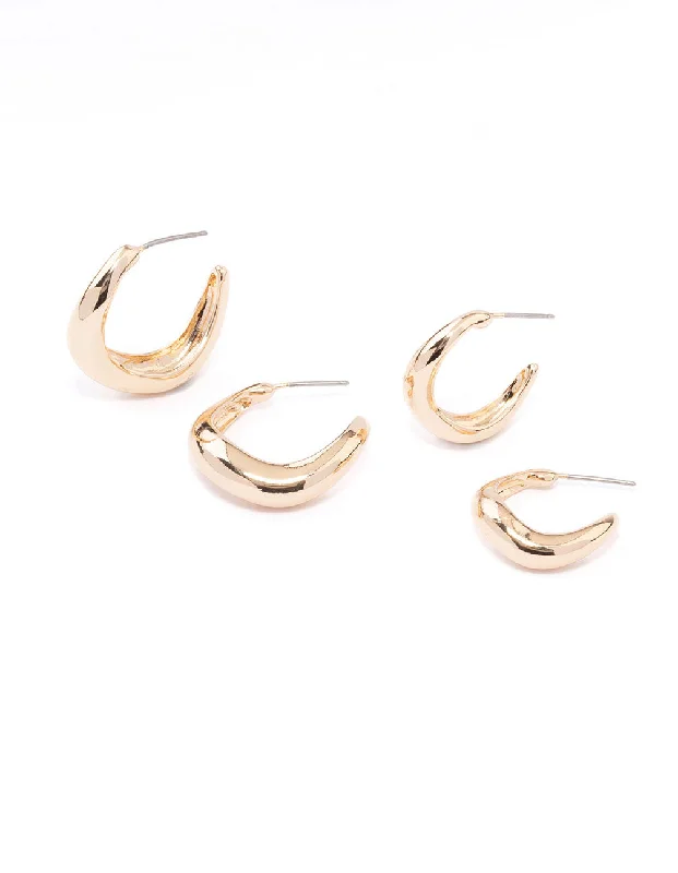 Triangular Earrings-Gold Wave Matched Hoop Earring Pack