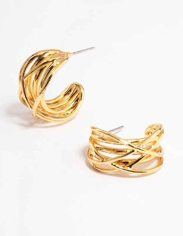 Diamond Stud Earrings-Gold Plated Layered Crossover Hoop Earrings