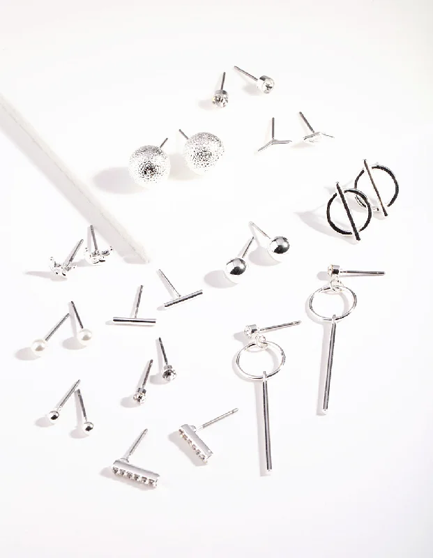 Adjustable Hoop Earrings-Mixed Metal Stud Earring 12-Pack