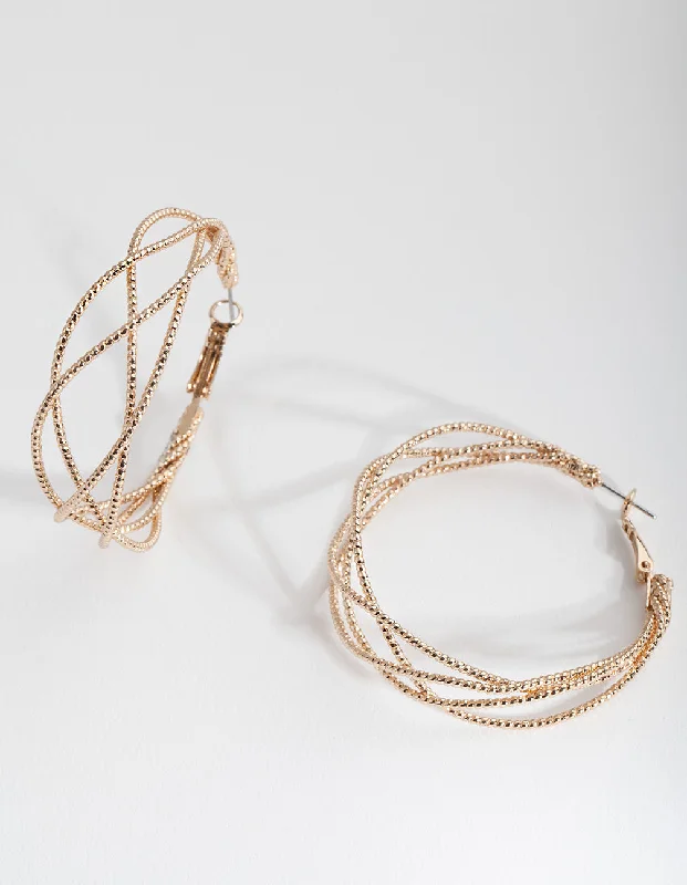 Fashion Drop Earrings-Gold Crossover Multi Hoop Earrings