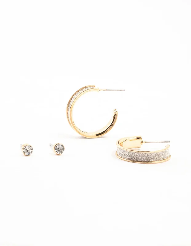 Unique Hoop Earrings-Gold Diamante Glitter Hoop Earrings 2-Pack