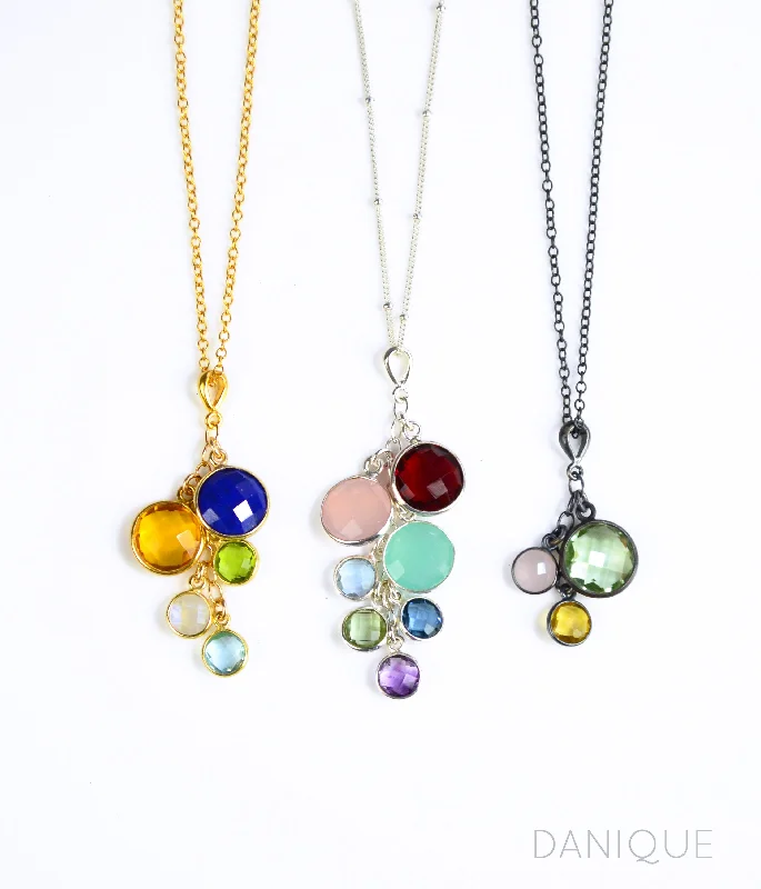 Statement Gold Necklace-Grandmother Pendant Necklace with Children & Grandchildren Birthstones