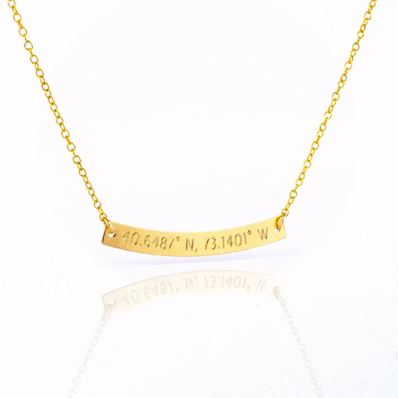 Luxury Gemstone Necklace-Custom Engraved Curved Bar Necklace