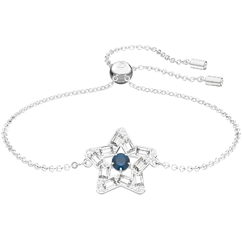 Leather Chain Bracelet-Swarovski Women's Bracelet - Stella Blue Dancing Stone with Rhodium Plated | 5639187