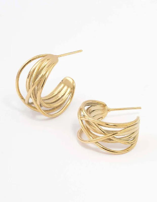 Chic Cuff Earrings-Waterproof Gold Plated Stainless Steel Organic Wire Hoop Earrings