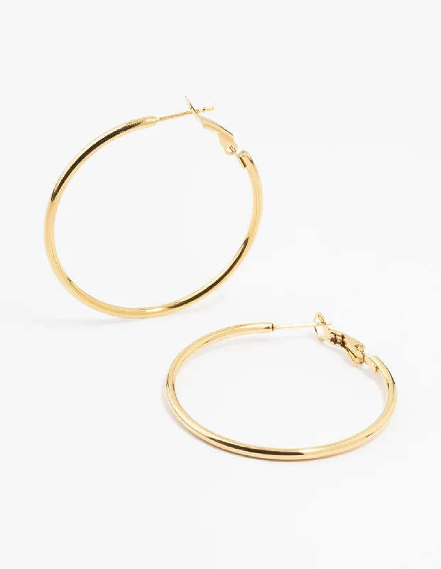 Crystal Hoop Earrings-Gold Plated Surgical Steel Thin Hoop Earrings 40 MM