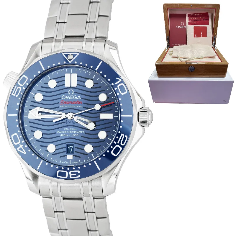 Classic Women's Leather Strap Watch-2020 MINT Omega Seamaster Diver 300M 42mm Blue Wave Watch 210.30.42.20.03.001