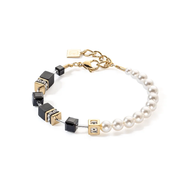 Custom Crystal Bracelet-Coeur De Lion Black Gold GEOCUBE® Fusion Pearls Bracelet