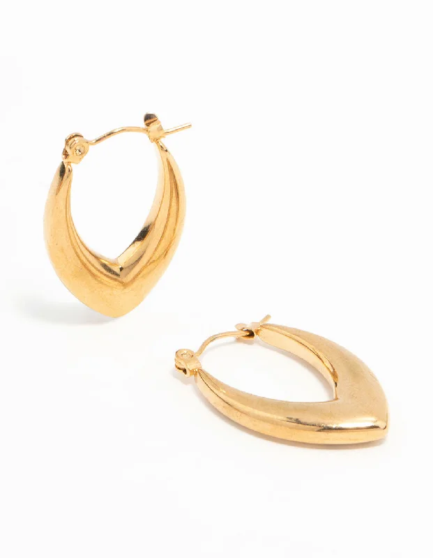 Oval Dangle Earrings-Waterproof Gold Plated Stainless Steel Pointed Puff Hoop Earrings