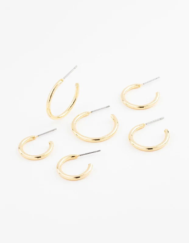 Colored Hoop Earrings-Gold Plated Thin Hoop Earring 3-Pack