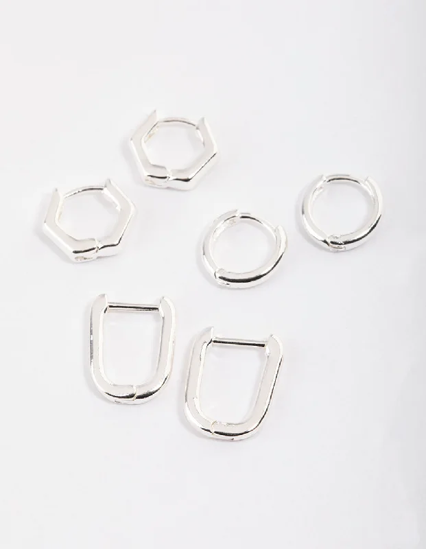 Party Drop Earrings-Silver Mini Shape Huggie Earrings Pack