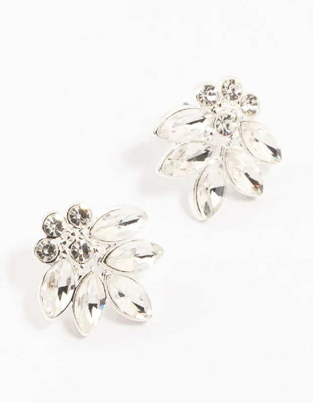 Sassy Ear Climbers-Silver Marquise Diamante Stone Stud Earrings