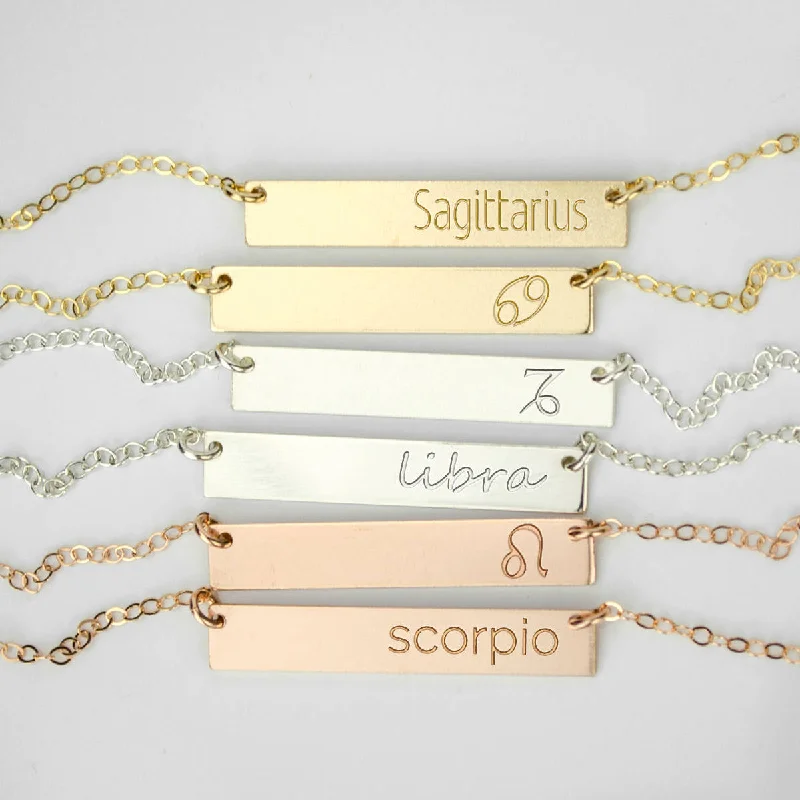 Fashionable Silver Necklace-Astrological Sign Bar Necklace, Zodiac Collection