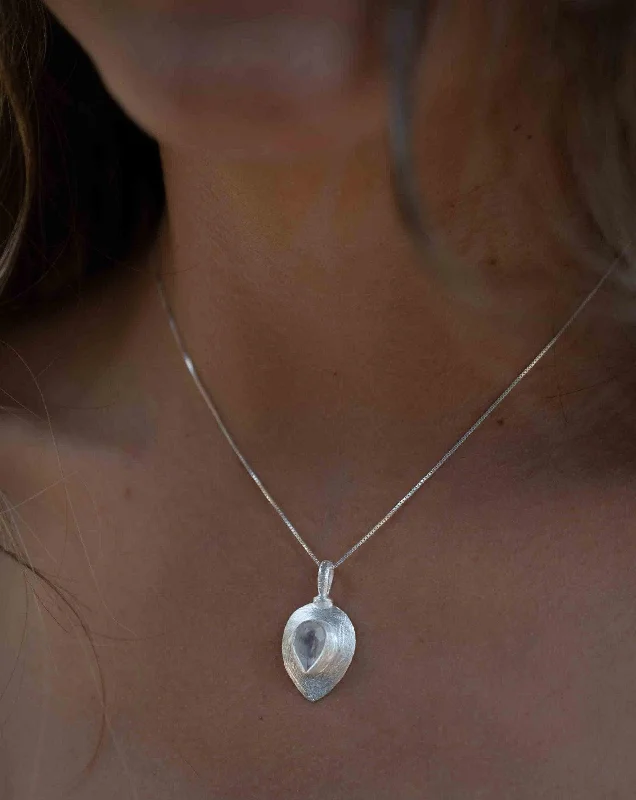 Romantic Heart Necklace-Moonstone ~ Tear Drop Charm ~ Sterling Silver ~  MP013