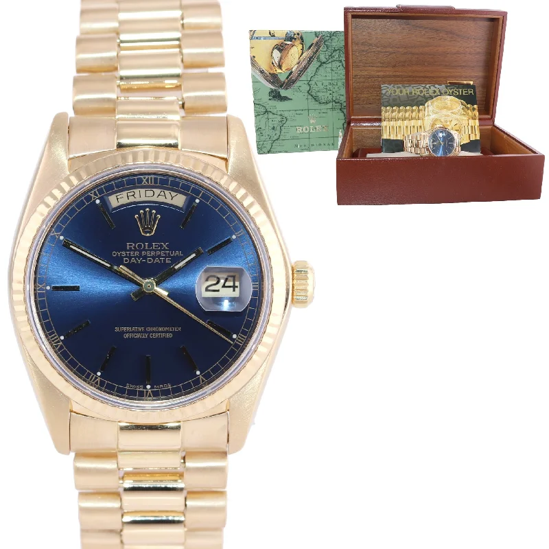 Classic Gold Watch for Men-Rolex Day-Date President Yellow Gold Quick Set 18038 Blue Dial Watch