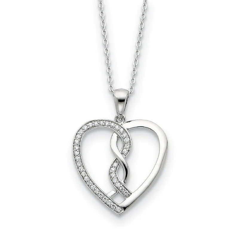 Custom Gemstone Necklace-Sterling Silver CZ Hearts Joined Together 18in Pendant