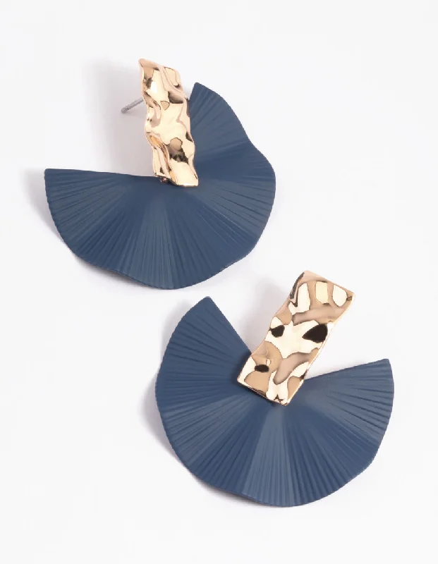 Vintage Pearl Earrings-Navy Fan Drop Earrings