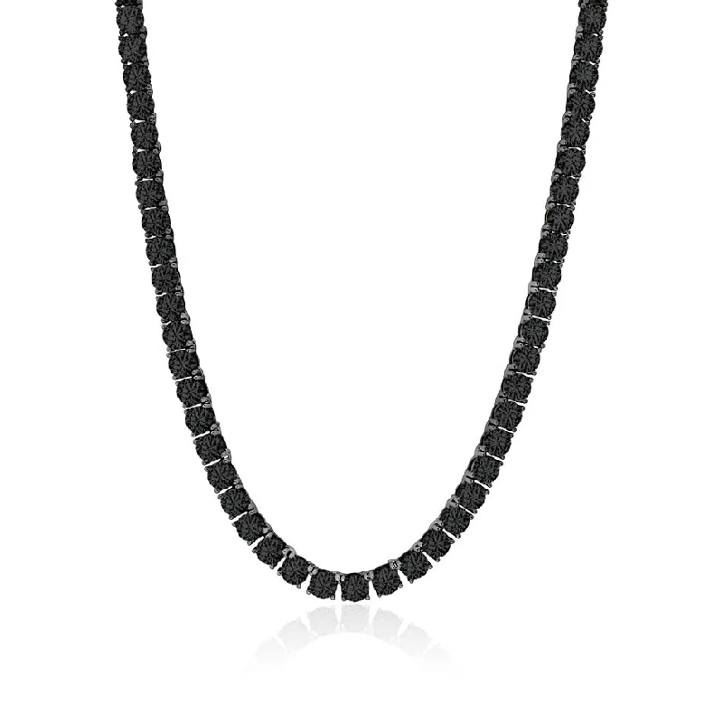 Luxury Crystal Necklace-Crislu Black Rhodium Plated Sterling Silver Round Cubic Zirconia 18-inch Tennis Necklace