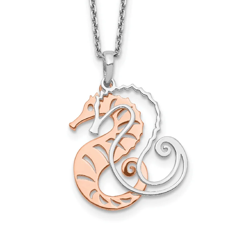 Long Chain Necklace-Sterling Silver 18-inch Two-Tone Seahorse Necklace