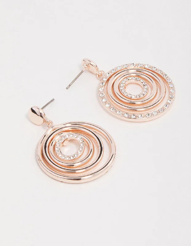 Long Chain Earrings-Rose Gold Circular Drop Earrings