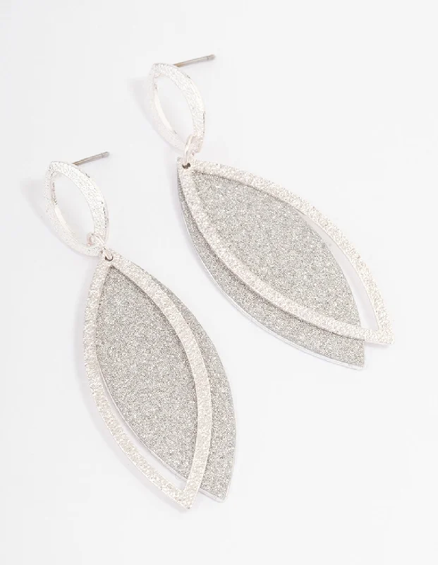 Elegant Swarovski Earrings-Silver Glitter Double Petal Drop Earrings