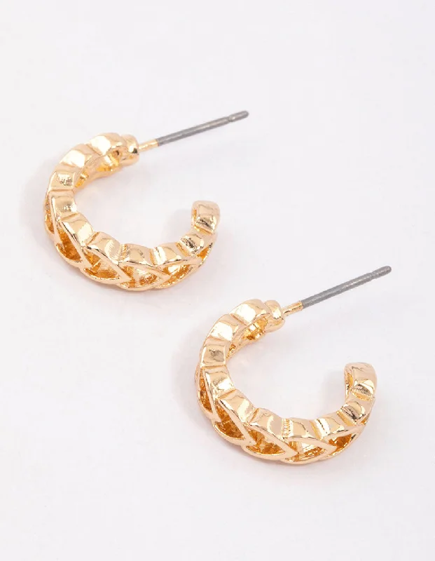 Geometric Hoop Earrings-Gold Heart Link Hoop Earrings