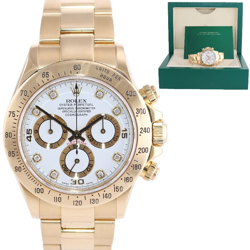 Women's Analog Watch with Diamond Dial-Rolex Daytona 116528 White Diamond 18K Yellow Gold 40mm Watch Box