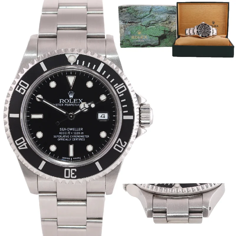 Fashion Analog Watch for Women-2002 Rolex Sea-Dweller Steel 16600 Black Dial Date 40mm No Holes Watch Box