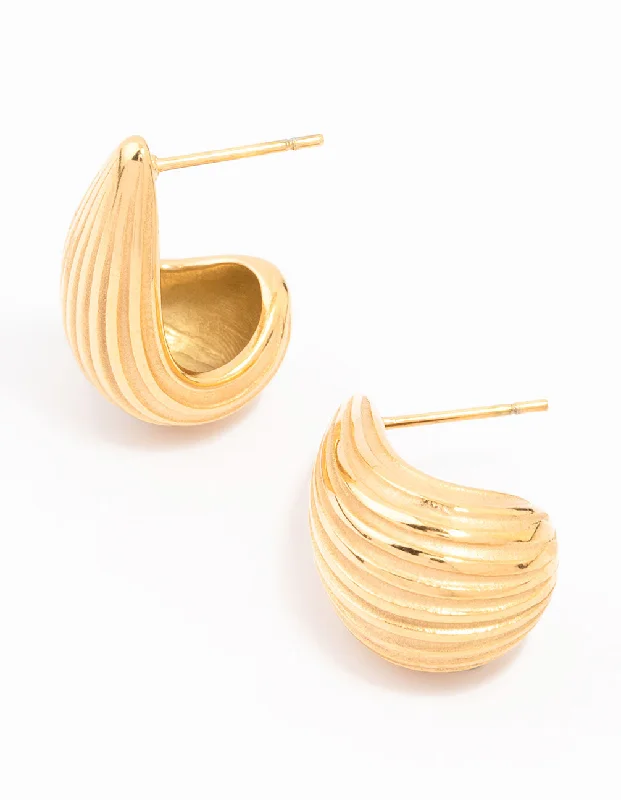 Multi-Layer Earrings-Waterproof Gold Plated Stainless Steel Small Ribbed Bubble Drop Earrings