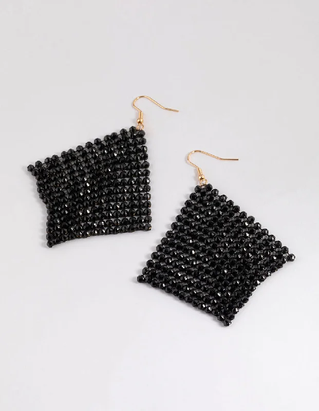 Colorful Tassel Earrings-Black Diamante Chainmail Drop Earrings